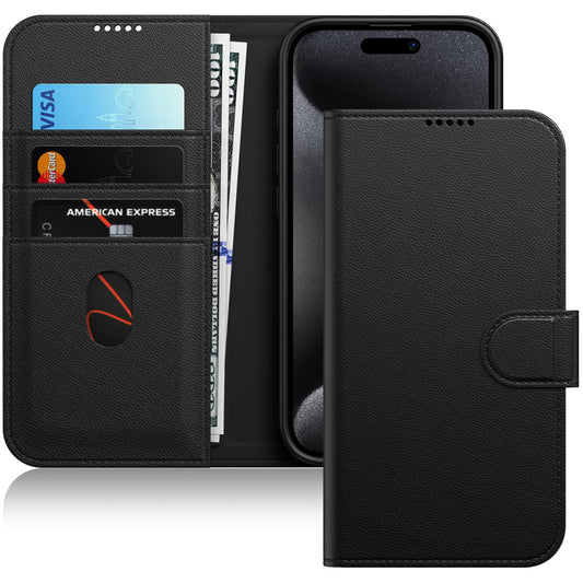 JETech Funda Billetera para iPhone 15 Pro MAX 6.7 Pulgadas, Carcasa Flip Magnética de Cuero PU Antigolpes con Tarjetero, Función de Soporte y Protección Completa Cámara (Titanio Negro)