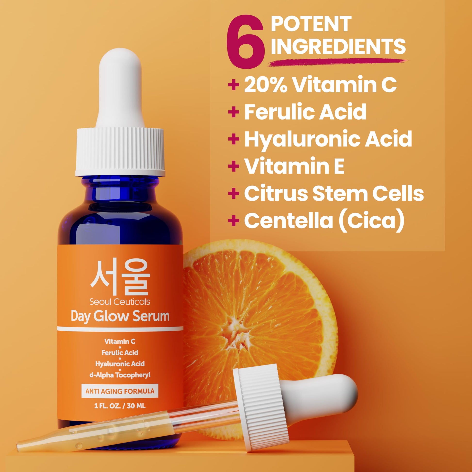 SeoulCeuticals - Suero de Vitamina C 20% y Ácido Hialurónico, Antienvejecimiento, 30 ml
