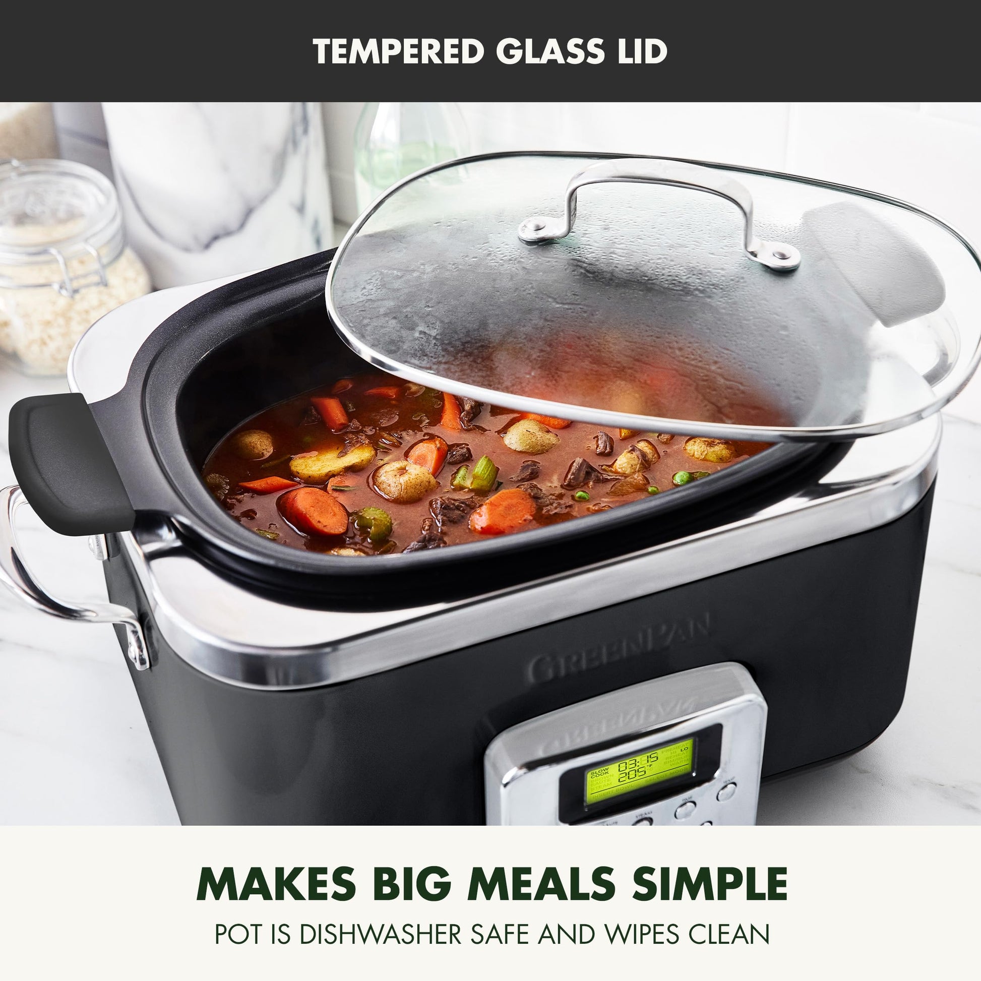 GreenPan Elite 8 en 1 - Olla de cocción lenta eléctrica programable de 6 cuartos de galón, tapa apta para lavaplatos y rejilla extraíble, sin PFAS de cerámica saludable, antiadherente, Sear, saltar