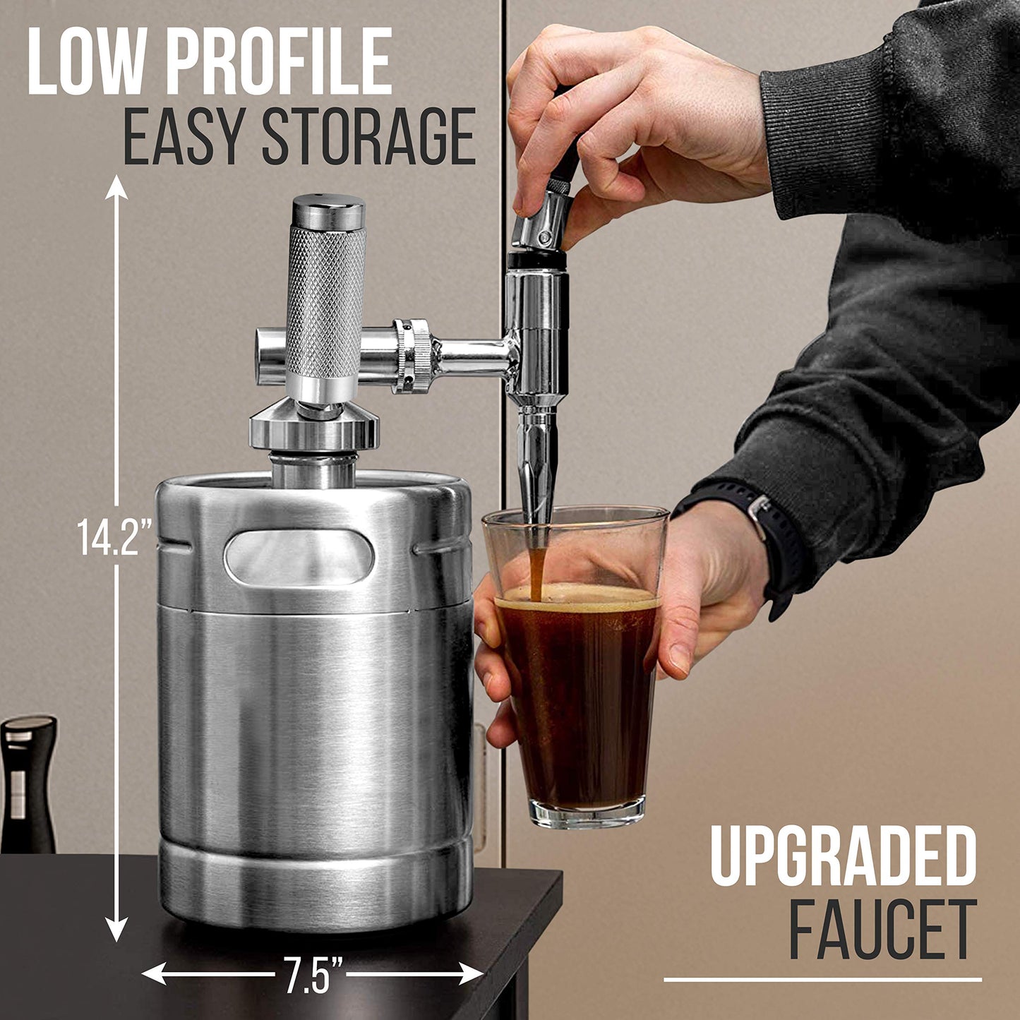 NutriChef NCNTROCB10 - Cafetera fría Nitro, barril de café con nitrógeno, sistema dispensador de máquina de café con kit de válvula de alivio de presión y llave de crema resistente, acero inoxidable