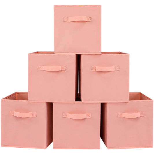 Cubos de tela para almacenamiento, paquete de 6, cubos de almacenamiento duraderos de colores divertidos con asas, Peachpuff