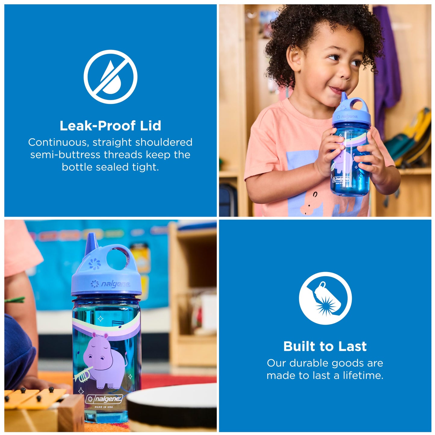 Nalgene Kids Sustain Grip-N-Gulp Water Bottles Made with Material Derived from 50% Plastic Waste, Leak Proof Sippy Cup, Durable, BPA and BPS Free, Dishwasher Safe, Reusable, 12 Ounces, Green