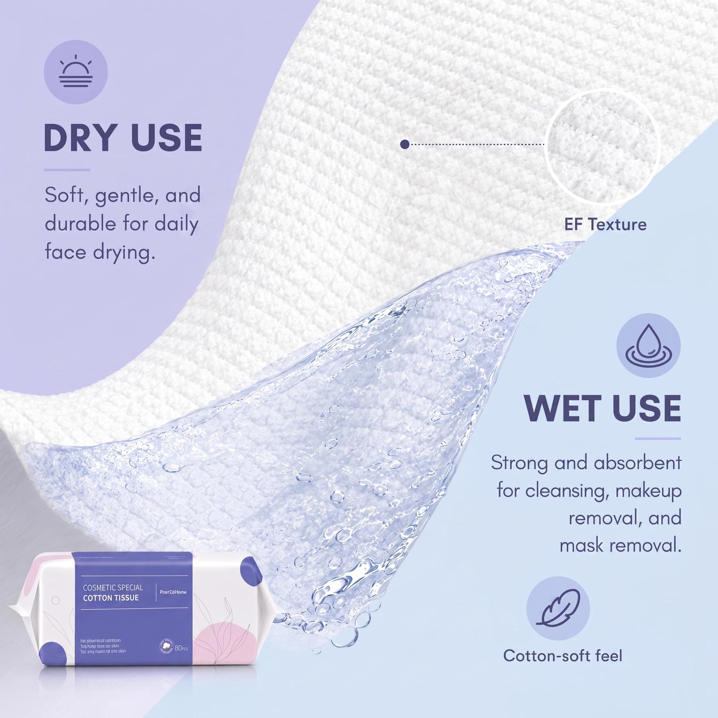 PoeticEHome Toallitas secas de algodón extra grueso, toalla facial desechable sin pelusa, paños de tejido facial para limpieza profunda y limpieza de maquillaje, paquete de 4