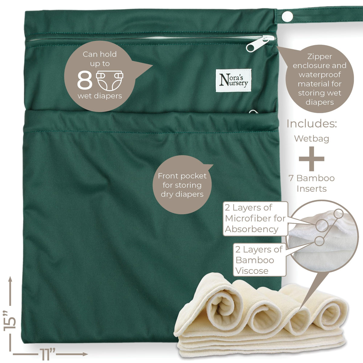 Nora's - Paquete de 7 pañales de tela con 7 inserciones y 1 bolsa húmeda, funda impermeable, lavable, reutilizable y de tamaño único para recién nacidos y niños pequeños, espacio exterior