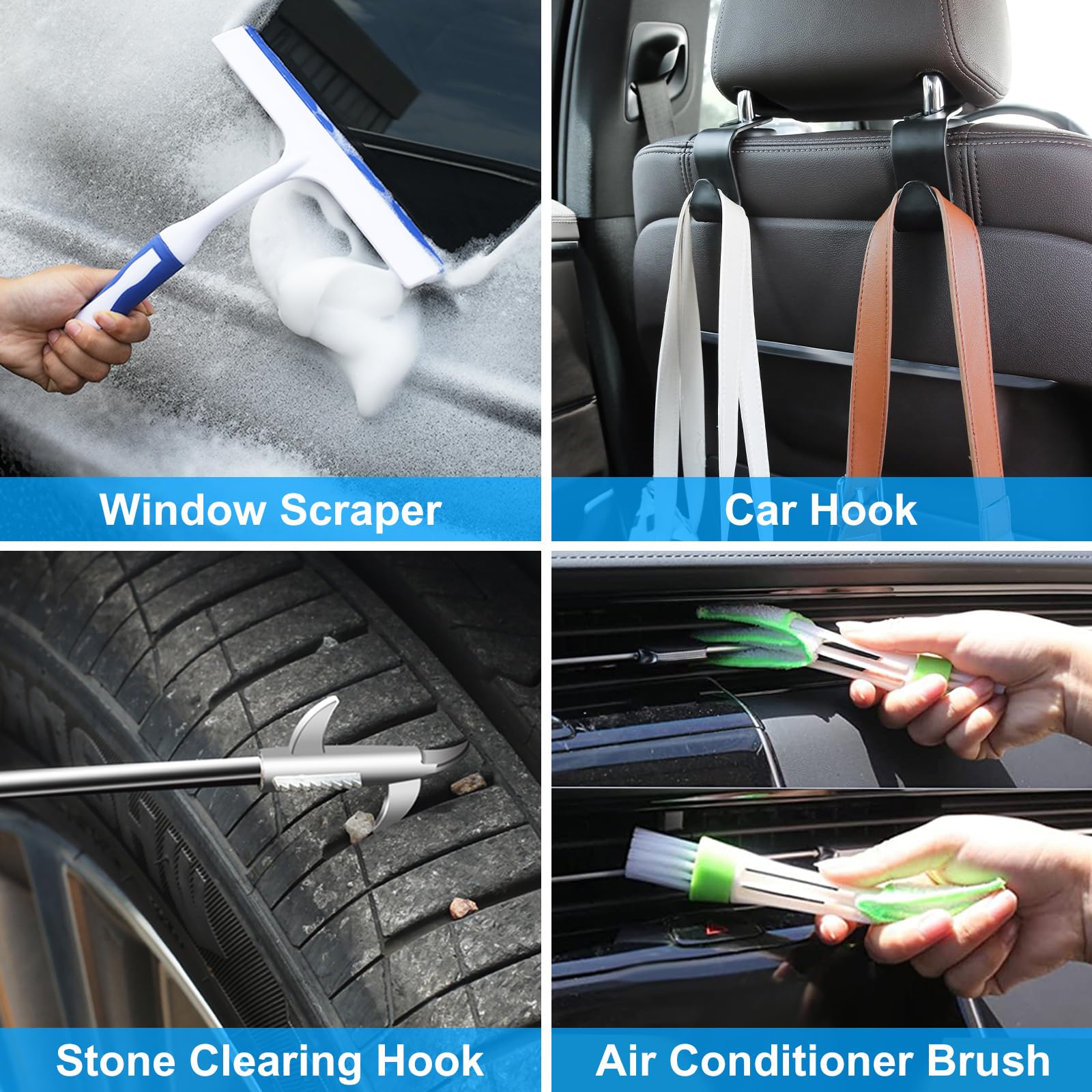 AUTODECO - Kit de limpieza de 40 piezas para lavado de coches con pistola de espuma, bolsa de lona negra, bolsa de lona negra, portátil de alta potencia, manopla, esponja, toallas, cepillo, raspador de ventanas, plumero, juego completo de detalles para in