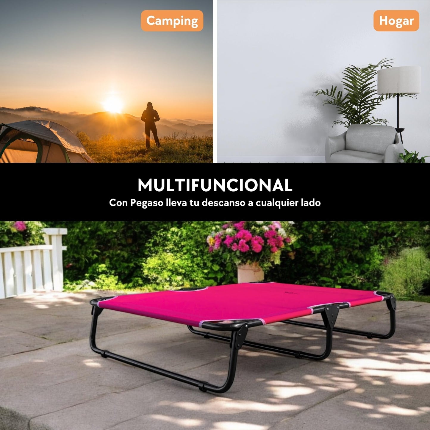 Cama Elevada PEGASO Rosa Transpirable y Lavable Extra Grande para Perro