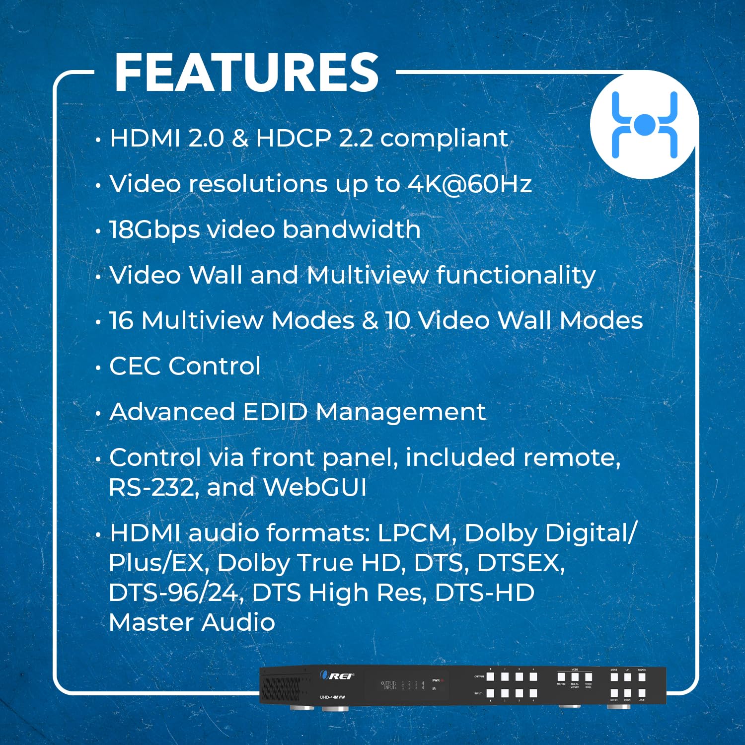 OREI 4K 4x4 HDMI Matriz Video driver de pared Procesador Multivisor visualización de hasta 4K 60Hz 2x1, 1x2, 1x3, 1x4 Soporta extracción de audio RS-232 de rotación de 180 grados (UHD-44MVW)