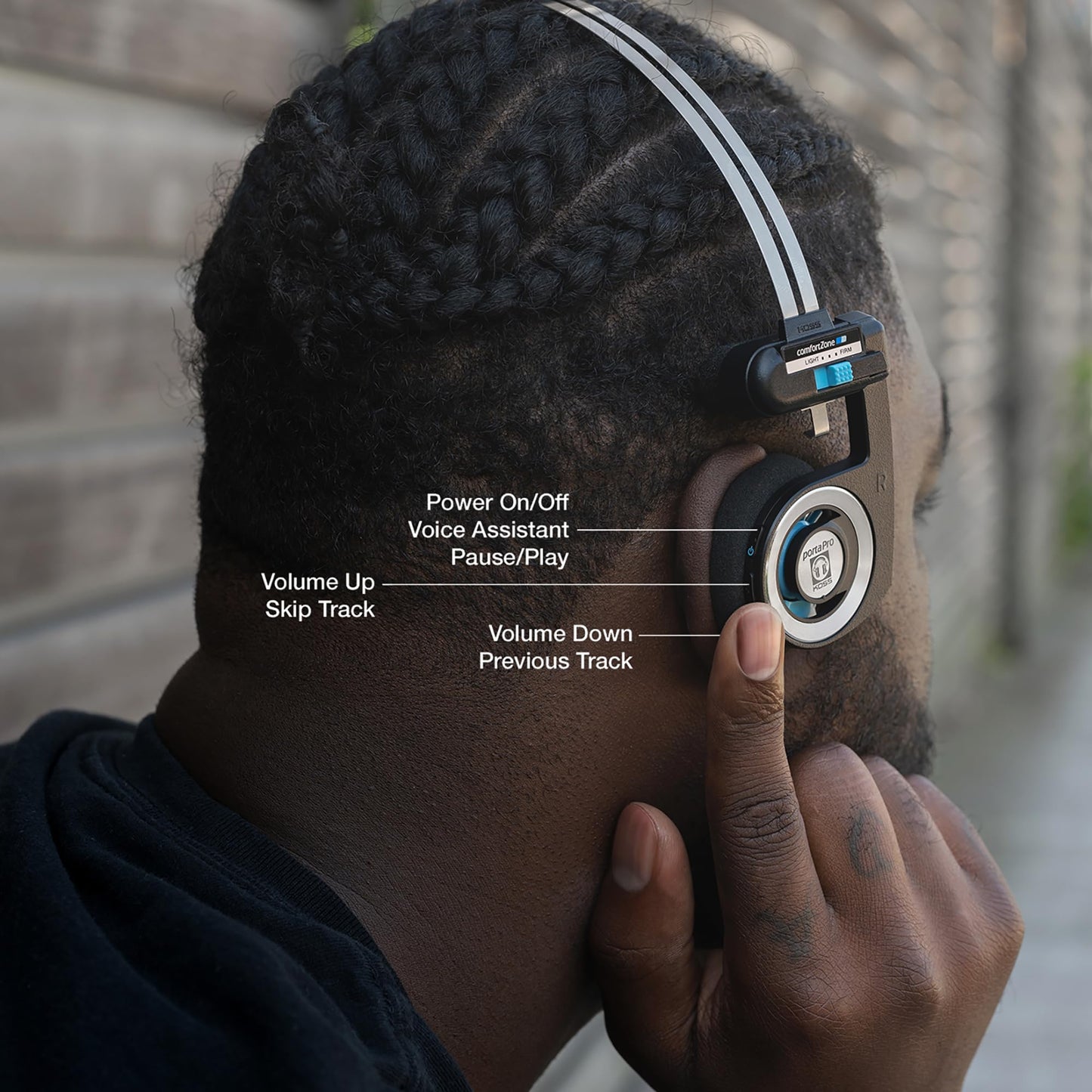 Koss Porta Pro - Auriculares inalámbricos Bluetooth 2.0, batería de más de 20 horas, carga USB-C, micrófono, paso de audio analógico, estilo retro, negro