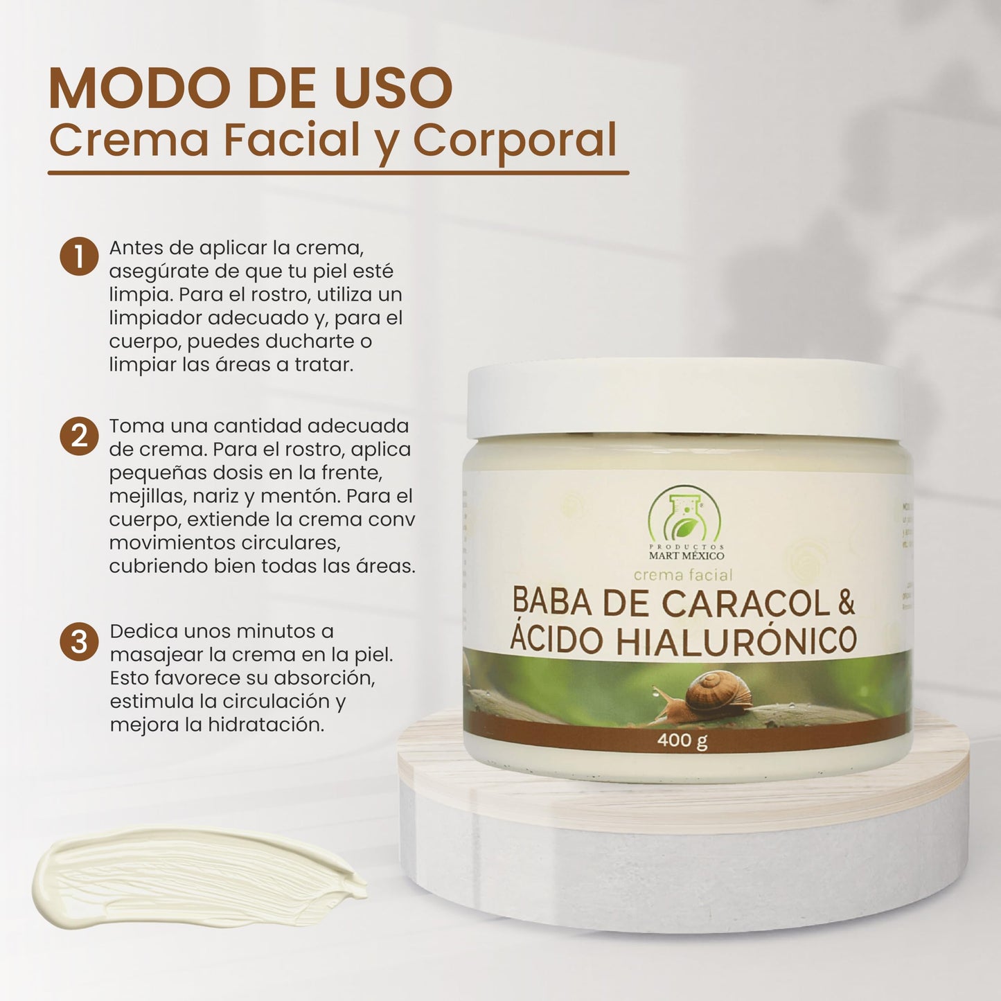Crema De Baba De Caracol & Ácido Hialurónico Productos Mart Mexico 400g