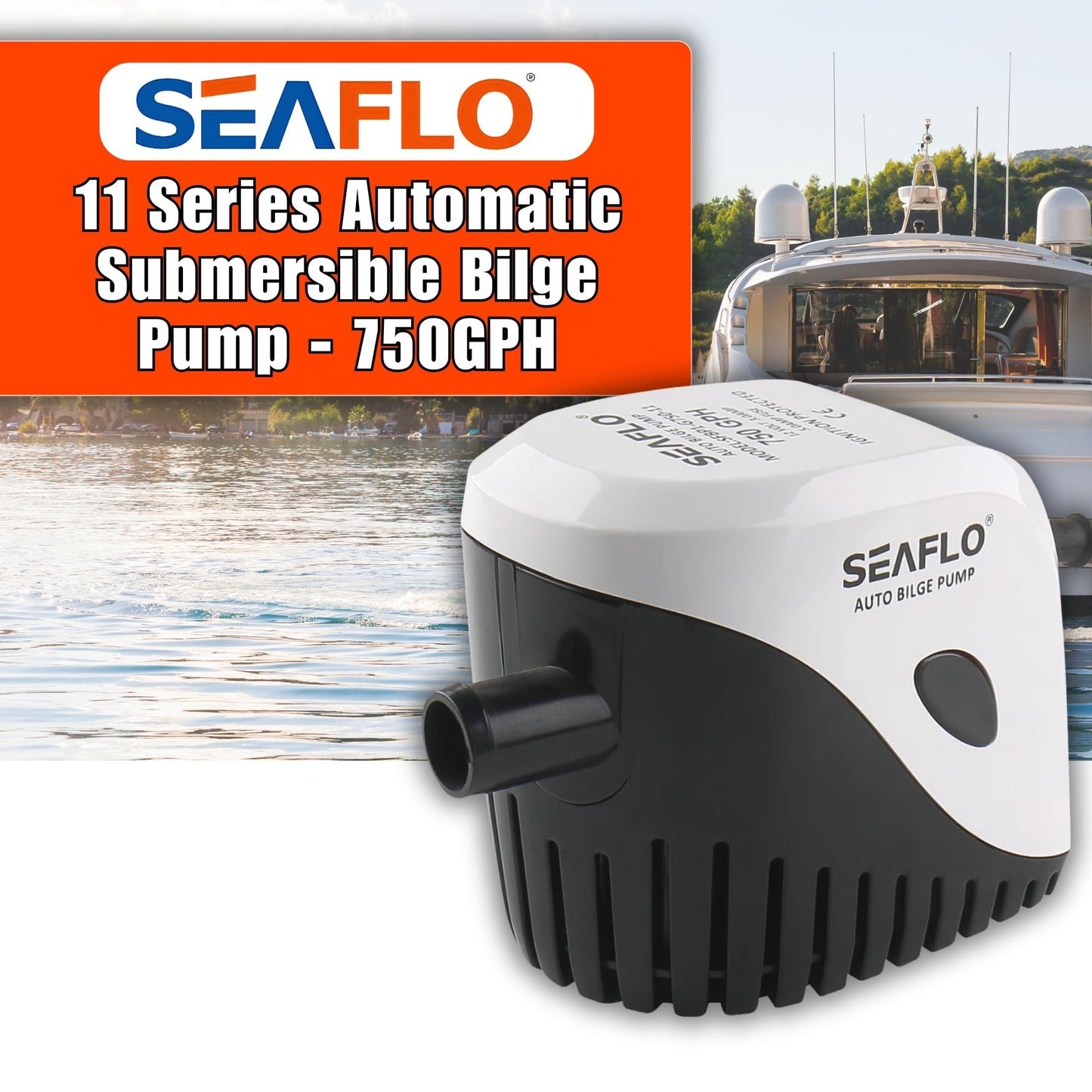 12v Automatic Submersible Boat Bilge Water Pump 12v 750gph Auto with Float Switch by Seaflo
