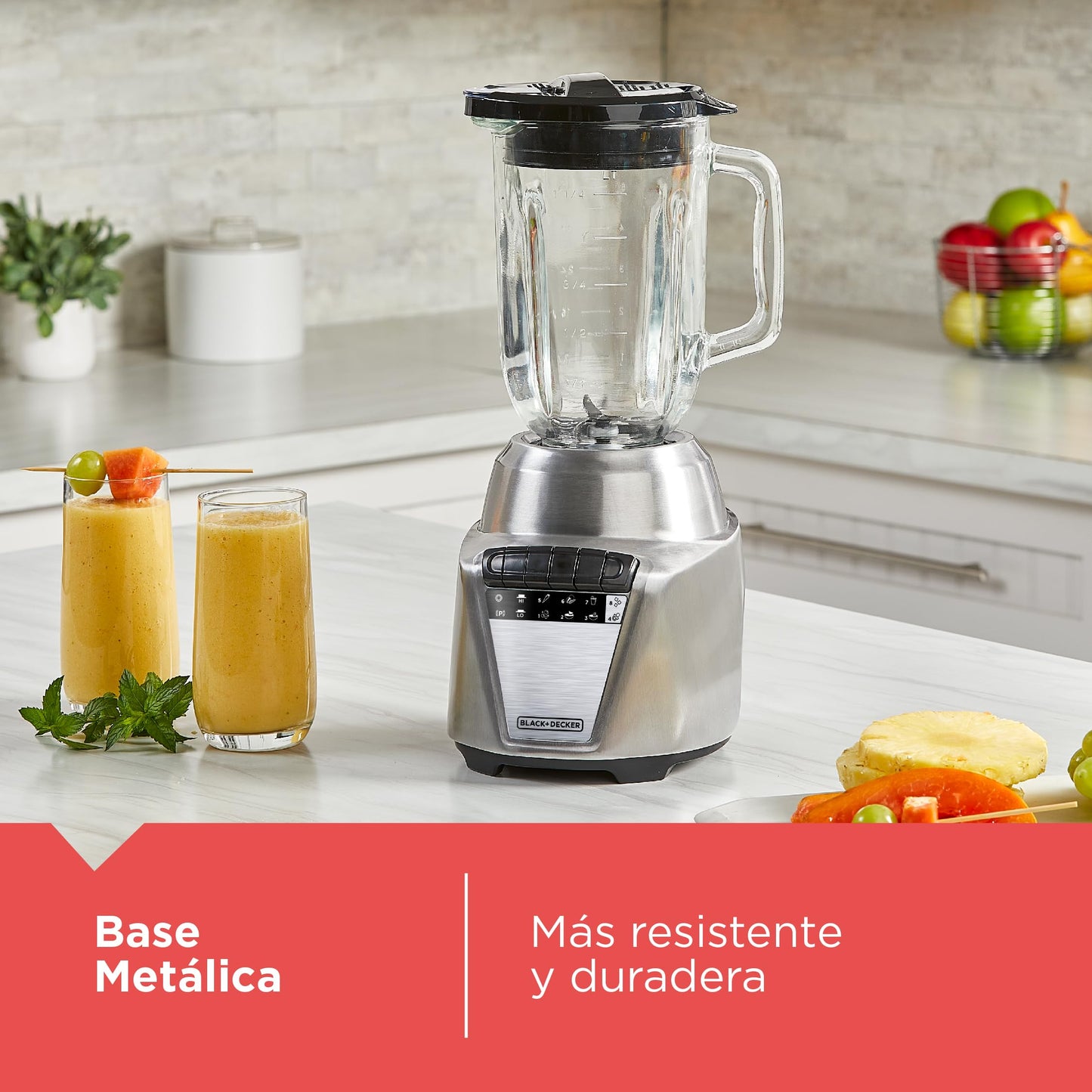 BLACK+DECKER Licuadora Ice Crush, 8 Velocidades + Pulso, 4 Cuchillas Acero Inoxidable, 700 Watts, Jarra de Vidrio 1.25Lts, BL0876-2SDLA