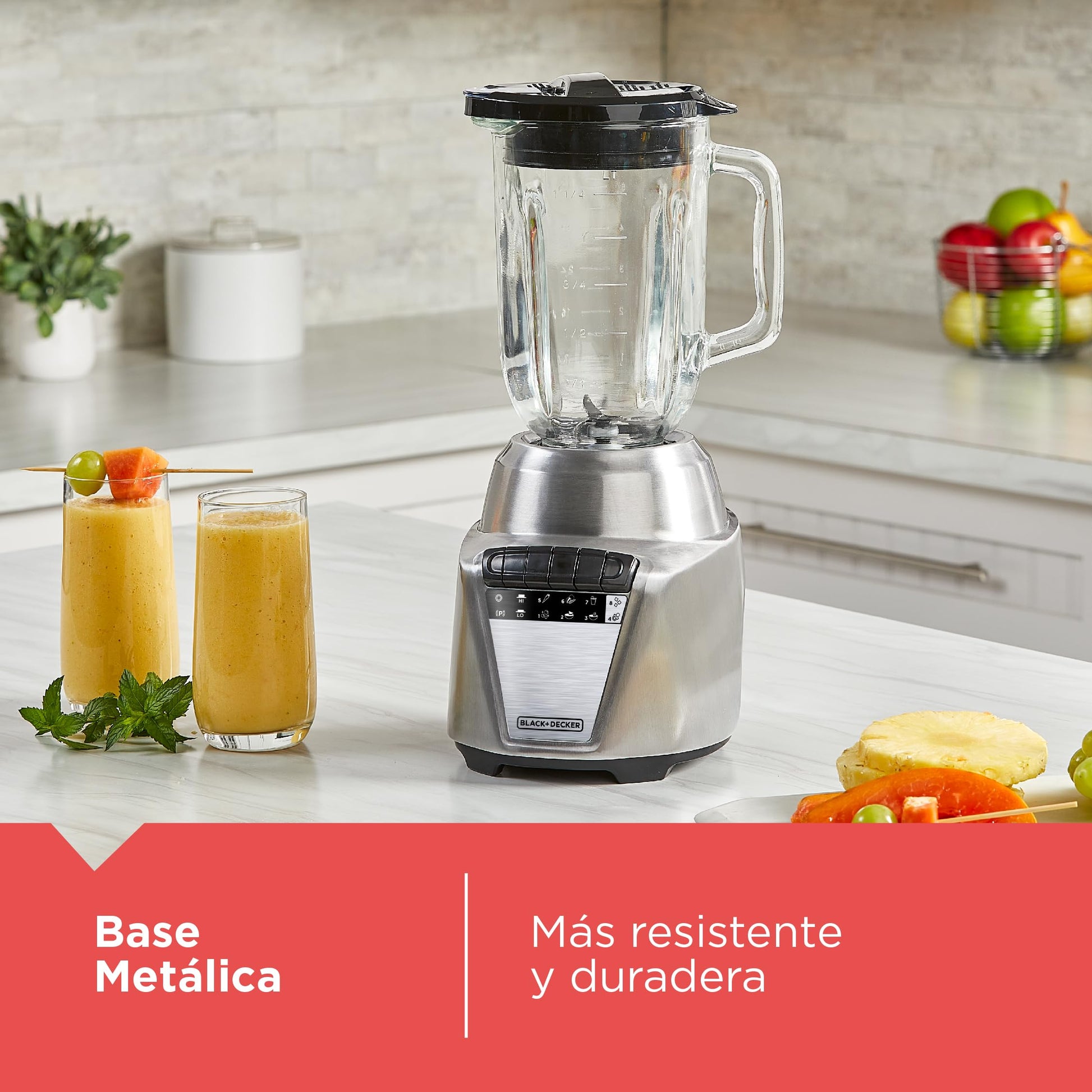 BLACK+DECKER Licuadora Ice Crush, 8 Velocidades + Pulso, 4 Cuchillas Acero Inoxidable, 700 Watts, Jarra de Vidrio 1.25Lts, BL0876-2SDLA