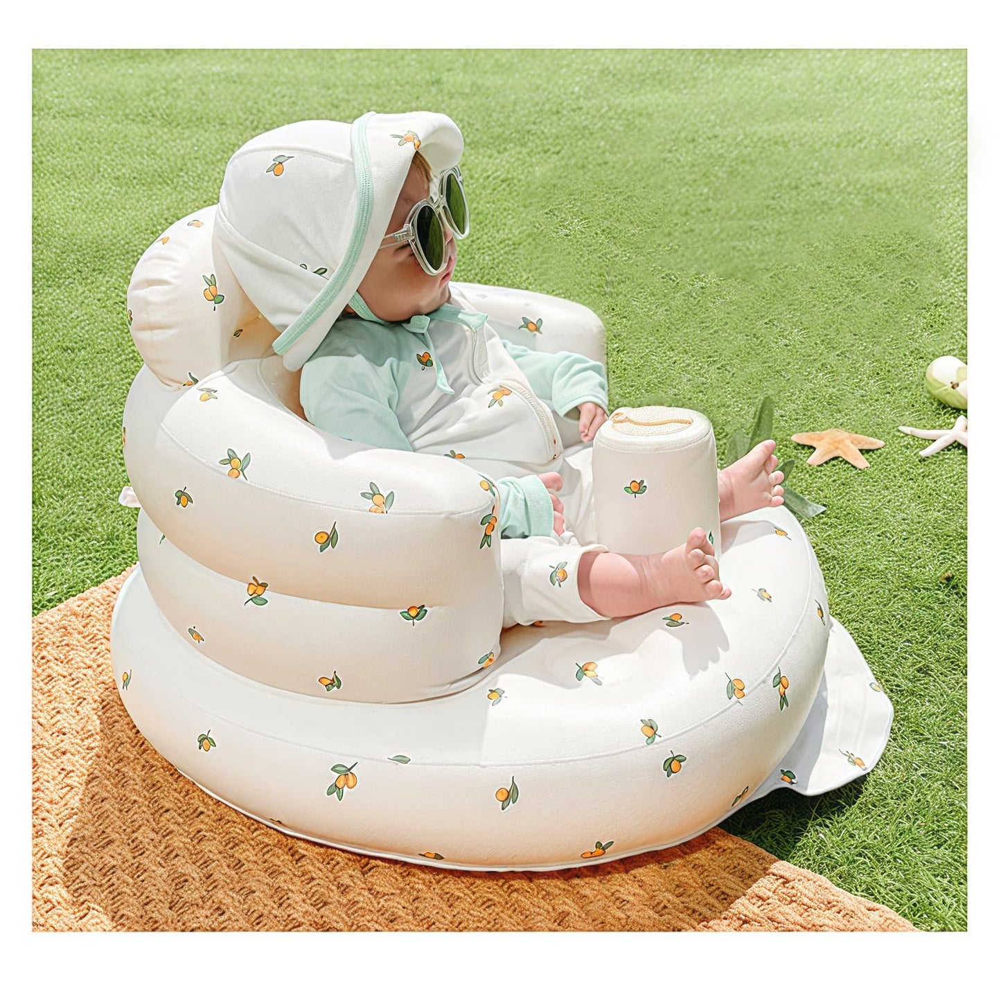 Silla inflable para bebé, asiento inflable AirSwim para bebés de 3 meses en adelante, asiento inflable de verano para sentarse, asiento de piso de bebé con bomba de aire integrada, naranja