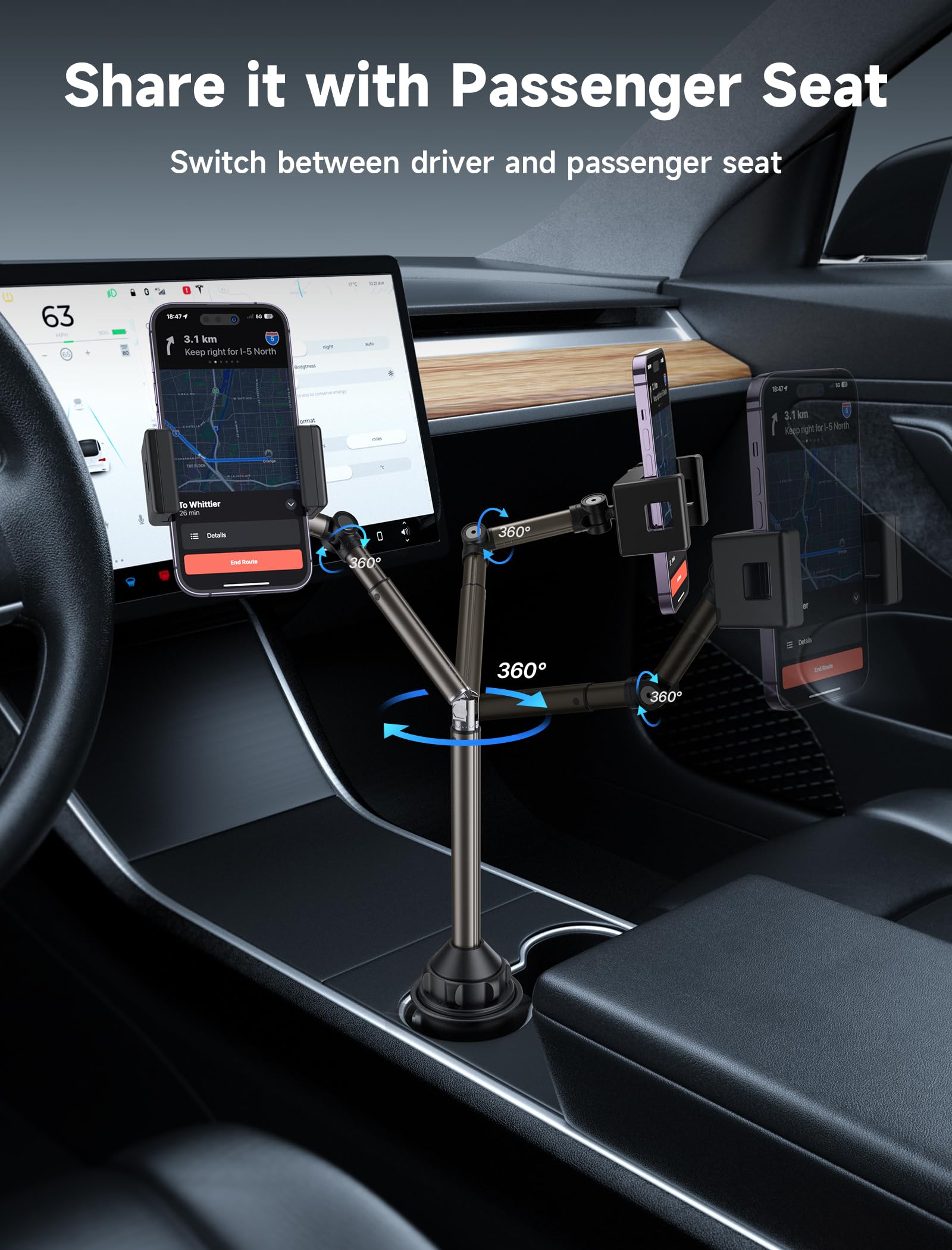 Soporte para Teléfono Celular JSAUX Metal Ultra Estable para Portavasos de Coche Ajustable