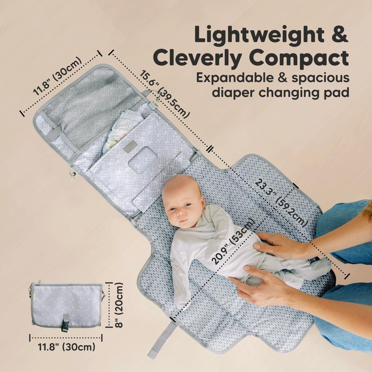 (Gray Mod) - Baby Nappy Changing Pad - Portable Waterproof Nappy Changing Mat - Folding Nappy Changing Station - Travel Nappy Change Pads - Changing Clutch - Detachable Stroller Hooks - Baby Gift (Grey Mod)