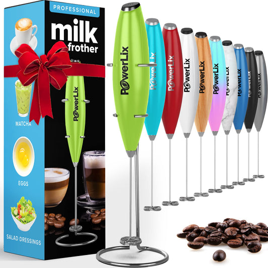 Espumador de Leche PowerLix Negro con Batidor y Soporte Duradero para Café y Chocolate