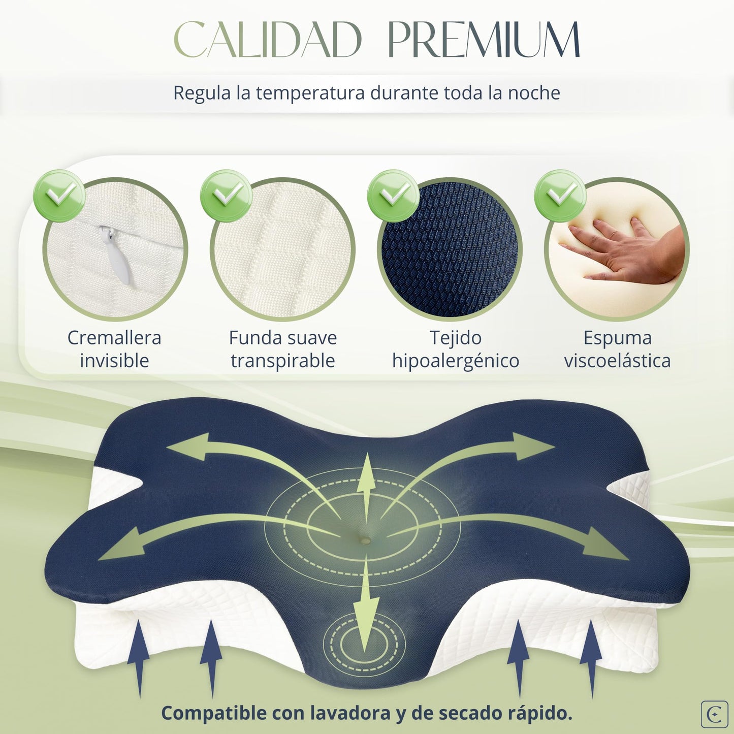CASA ÉCLAT Almohada Cervical Ortopedica de Memory Foam Almohadas Cervicales Ortopédicas para Dormir Soporte Ergonómico Hipoalergenica