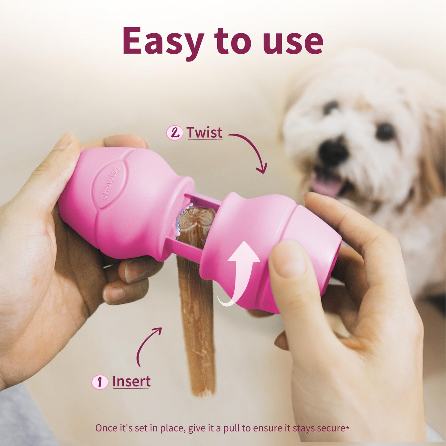 Chewise Soporte para Palitos Naturales de Toro para Perros, Uso rudo, diseño para prevenir el atragantamiento, Juguete para Mascotas Libre de BPA, Compatible con Varios tamaños y Razas