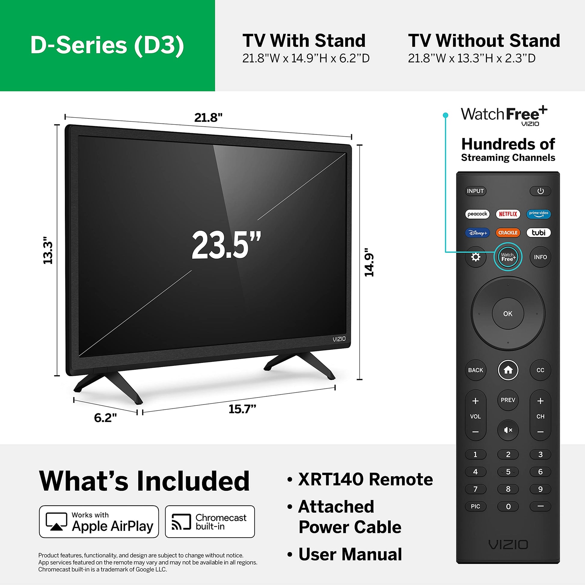 Smart TV VIZIO D 24 Pulgadas 720p Apple AirPlay Chromecast Alexa Integrado Modelo 2021