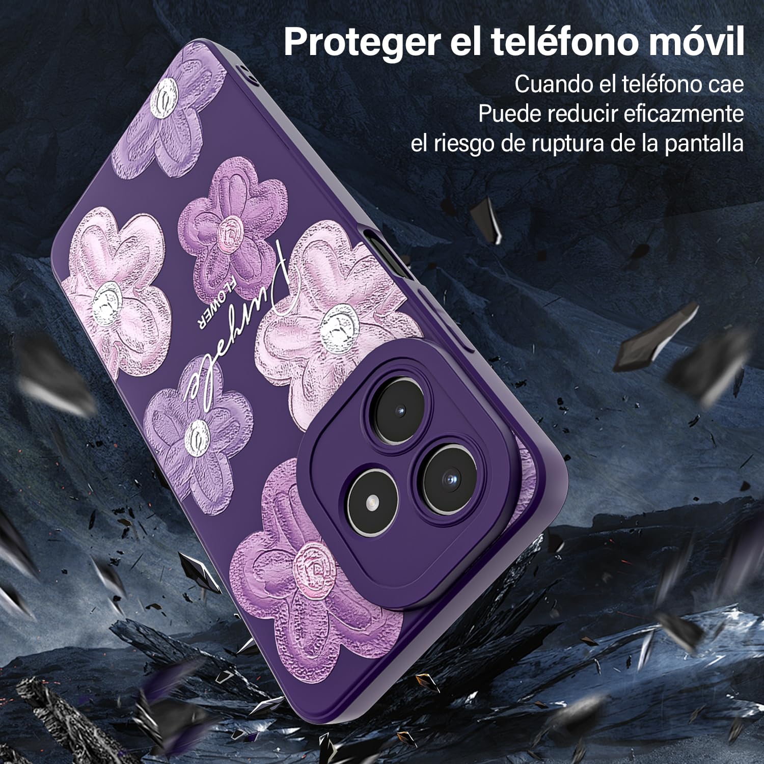 Threehao Funda para Realme Note 50 Case Uso Rudo, Ultra Delgado Flexible Púrpura Suave TPU Silicona Carcasa con Moda Aesthetic Dibujos Flores, Antigolpes Anti-arañazos Protectora