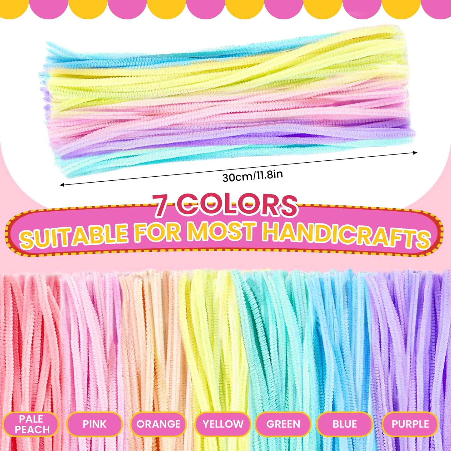 HOIRIX - 300 limpiadores de tuberías, tallos de chenilla, 7 colores (macarrón)