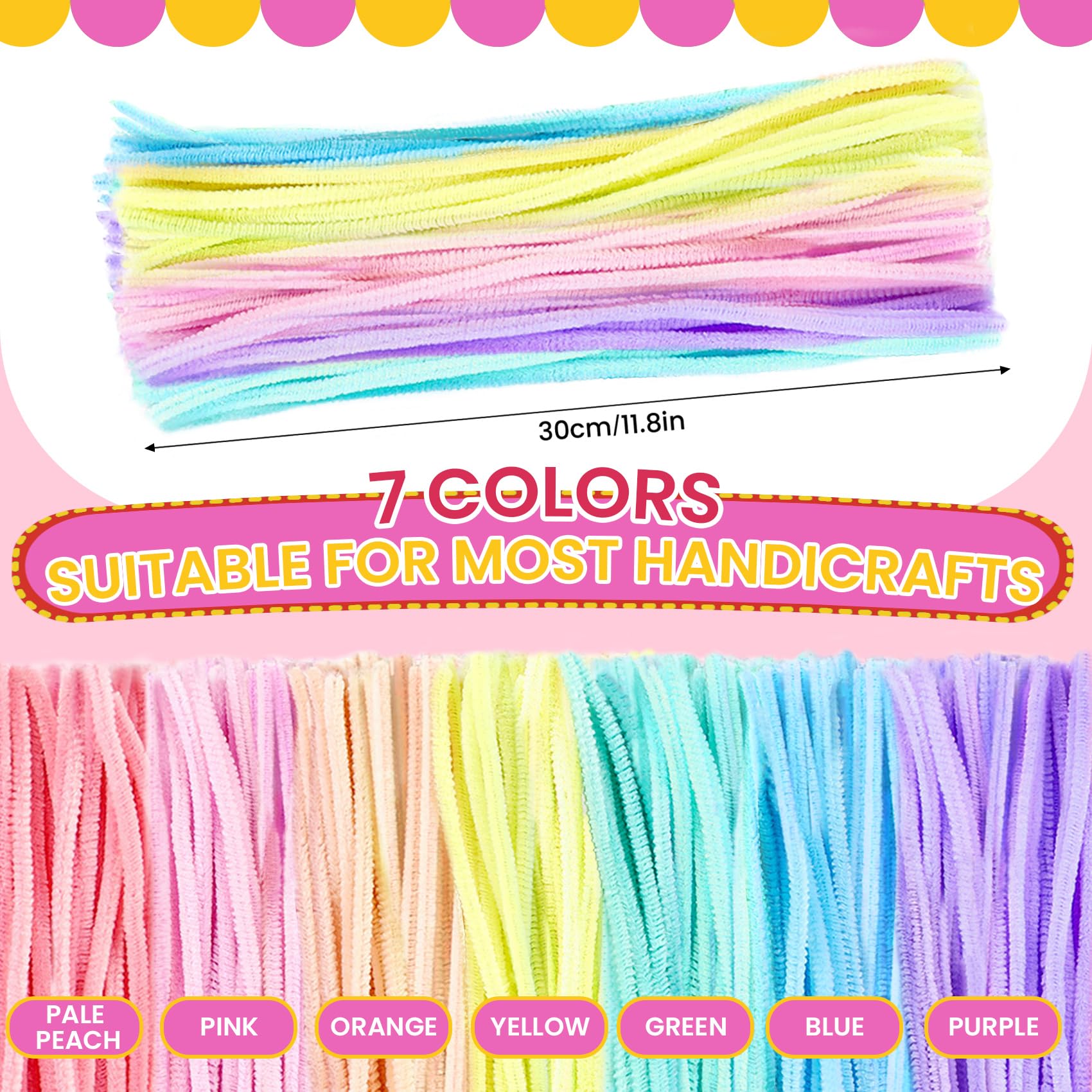 HOIRIX - 300 limpiadores de tuberías, tallos de chenilla, 7 colores (macarrón)