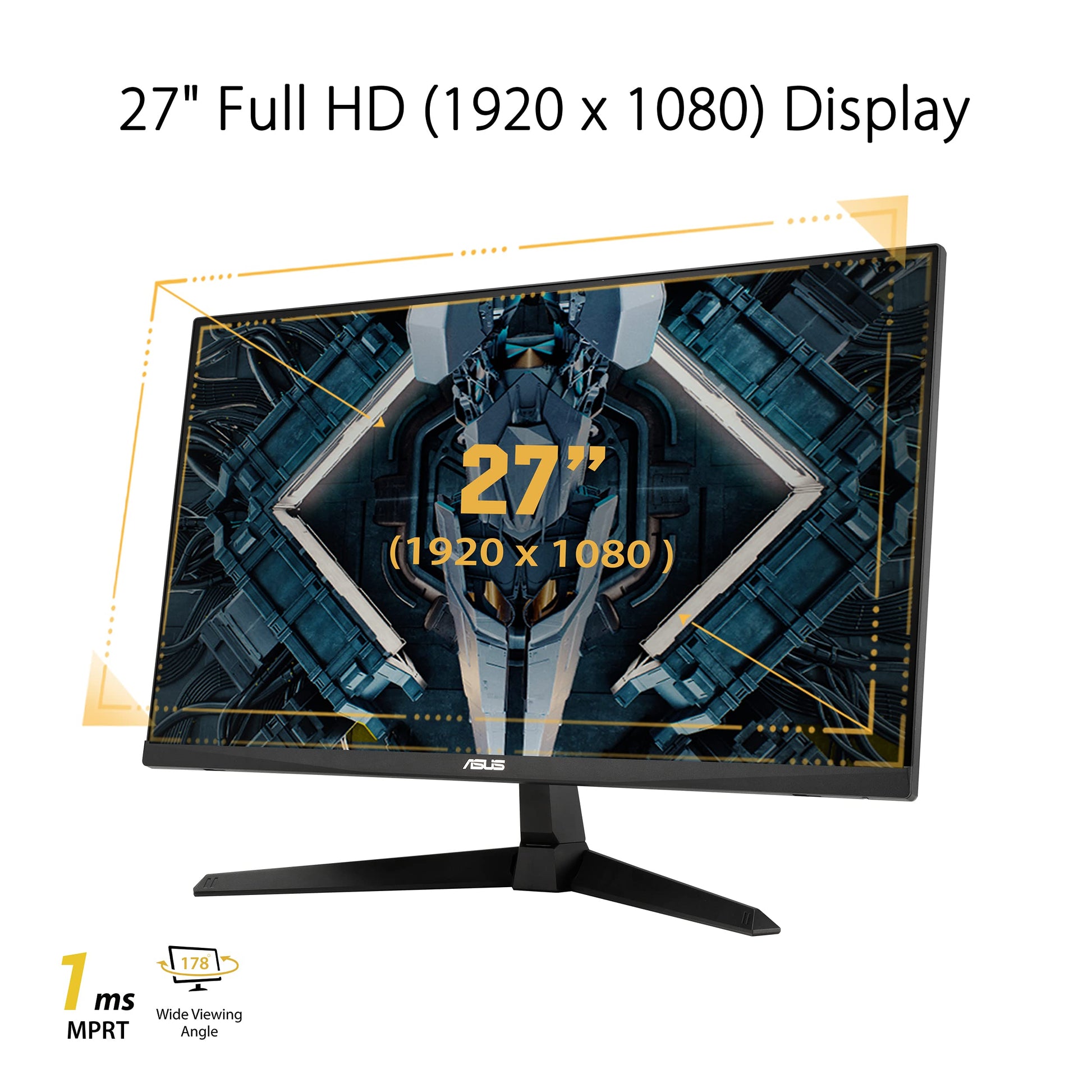 ASUS TUF Gaming 27” 1080P Gaming Monitor (VG277Q1A) - Full HD, 165Hz (Supports 144Hz), 1ms, Extreme Low Motion Blur, FreeSync Premium, Shadow Boost, Eye Care, HDMI, DisplayPort, Tilt Adjustable