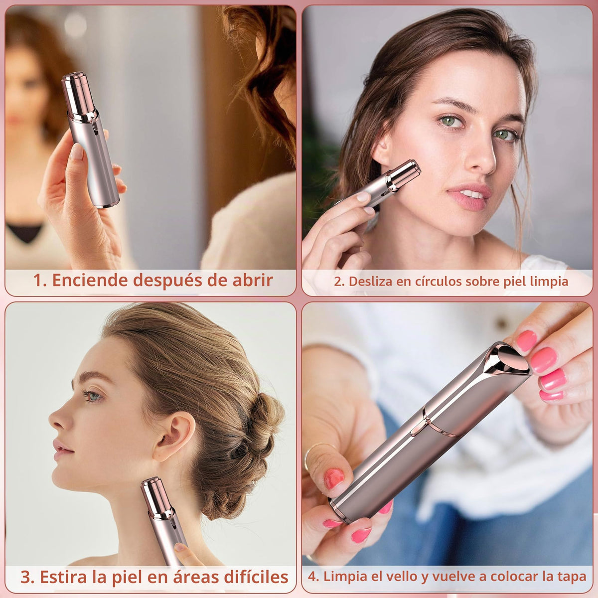 Removedor de vello facial para mujer, como se ve en la televisión, afeitadora facial indolora, dispositivo eléctrico de depilación para cara, labios, melocotón, pelusa con luz (blanco)