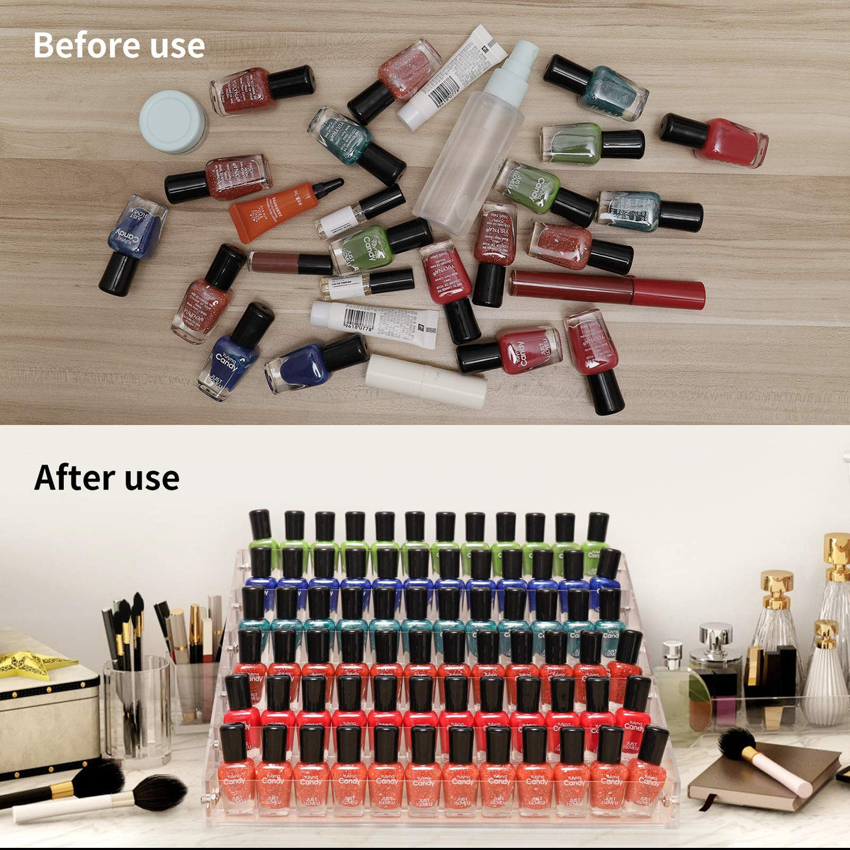 BTremary - Soporte organizador de pintura para esmalte de uñas transparente, estante acrílico de 6 niveles, soporte de exhibición de tinta de tatuaje y aceite esencial, con capacidad para hasta 48-96
