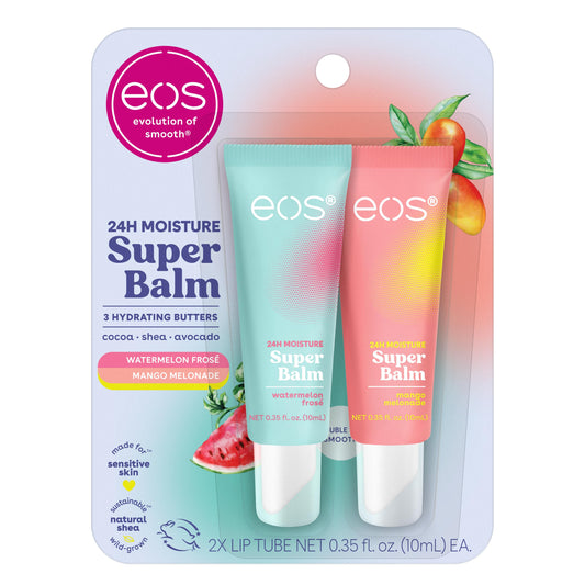 eos- Bálsamo hidratante 24 horas: sandía helada y mango melón, mascarilla para labios, tratamiento para labios de día o de noche, Ma