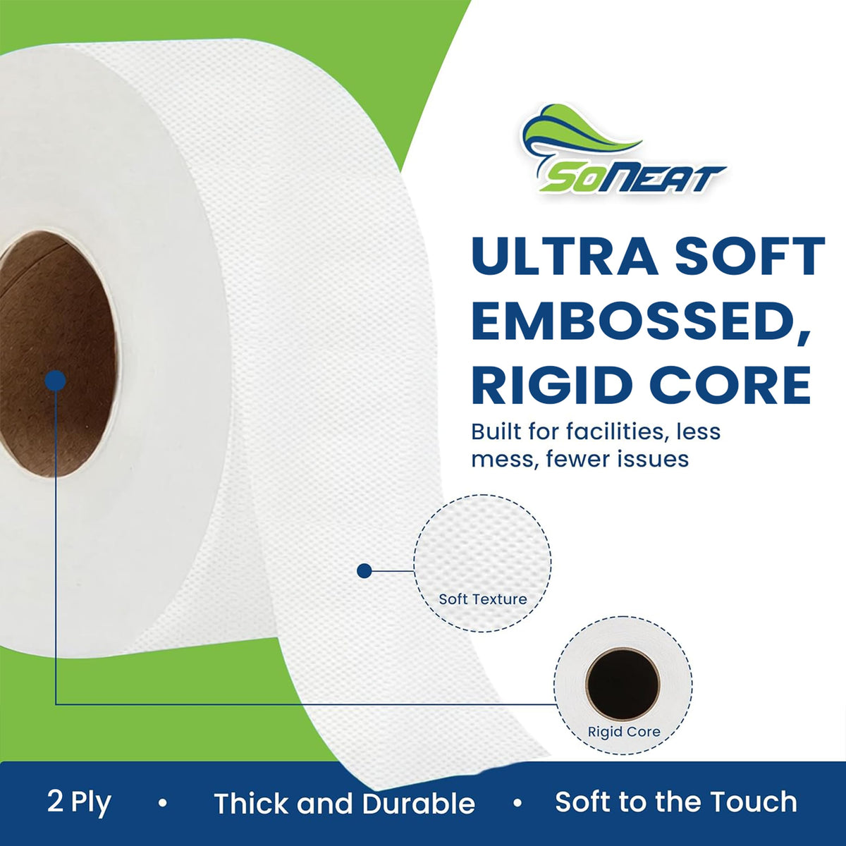 Papel Higiénico Jumbo SoNeat Blanco 2 Capas Certificado FSC y ISO para Baño Comercial