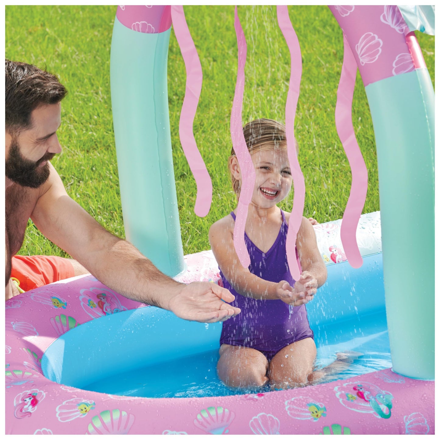 Piscina Inflable SwimWays Disney Princess Ariel Rosa con Toldo e Inflado Rápido para Niños