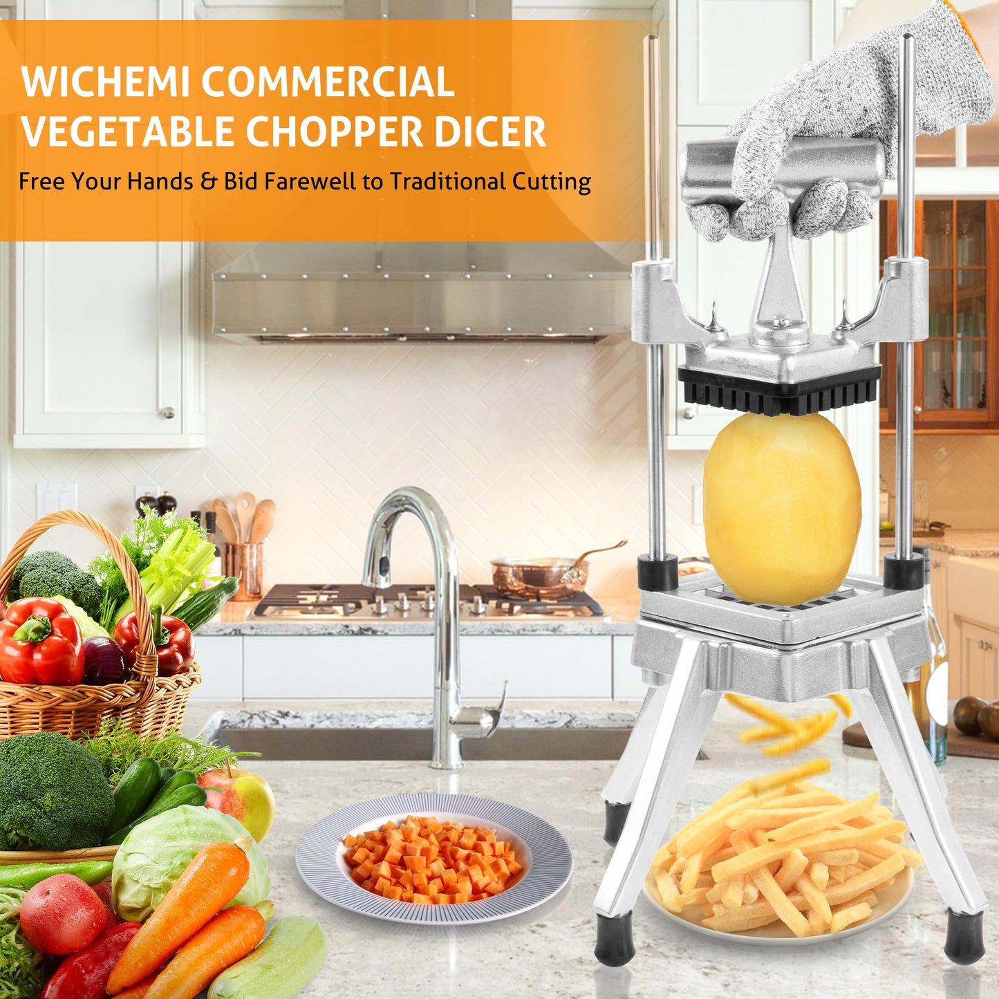 Picador Comercial de Verduras y Frutas WICHEMI Acero Inoxidable 1/4 Pulgadas