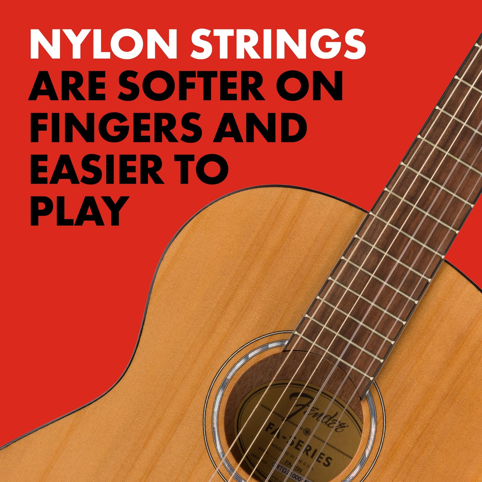 Fender Kit de inicio de guitarra acústica de tamaño 3/4 para principiantes con cuerdas de nailon, bolsa, afinador, correa y garantía de 2 años