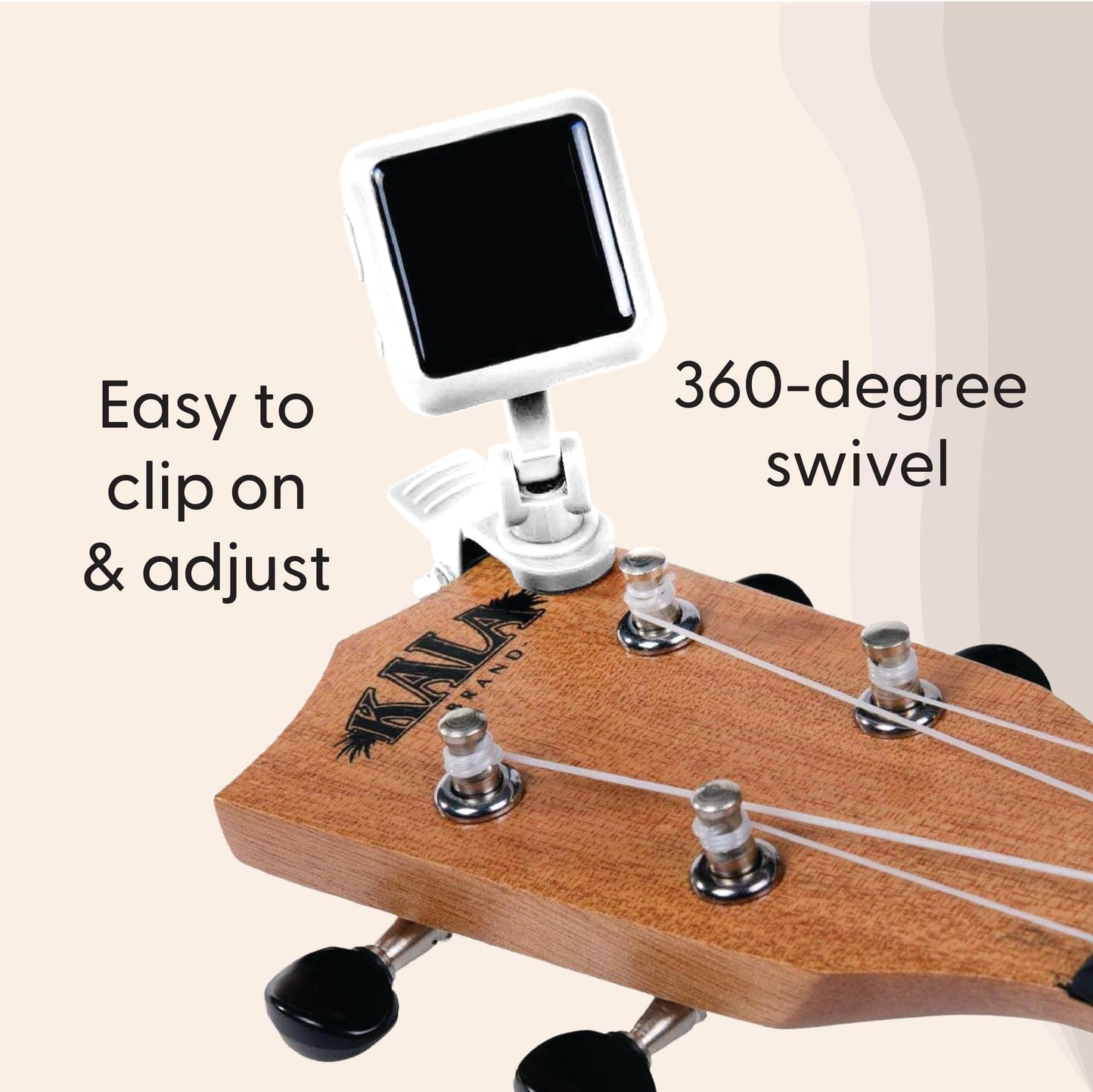 Kala Klipz - Afinador cromático recargable para guitarra, bajo, violín, ukelele, color blanco