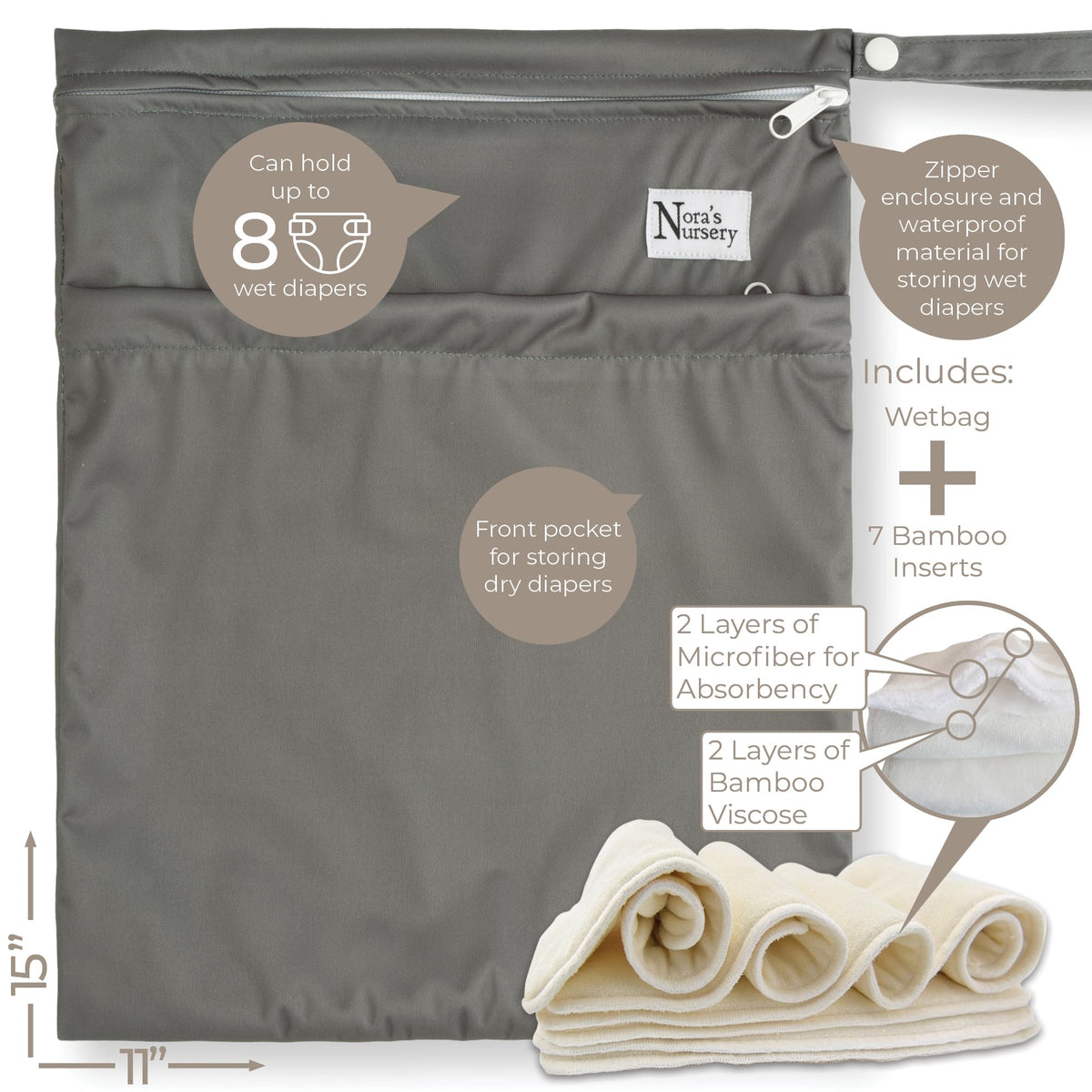 Nora's Nursery - Pañales de tela ajustables AWJ | Paquete de 7 | Impermeable