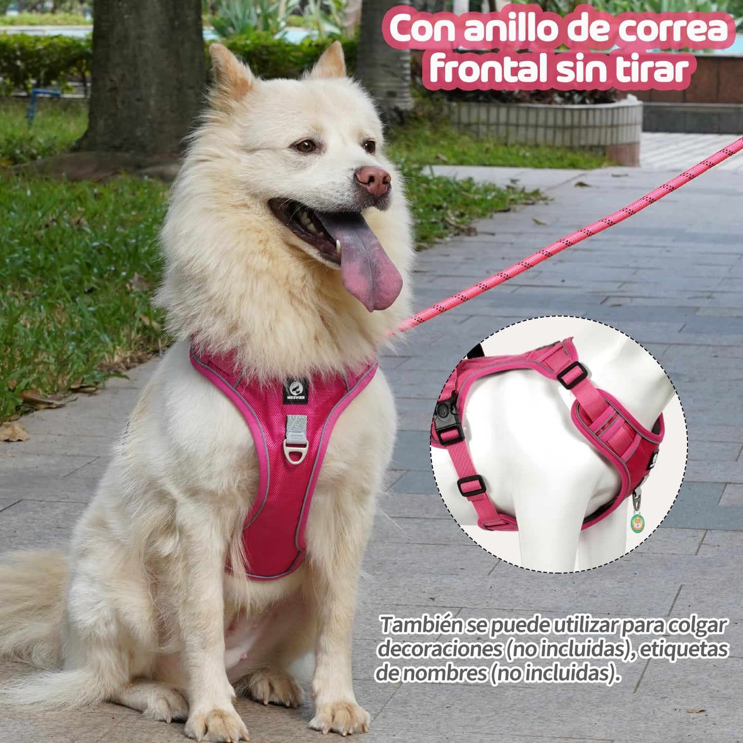 Arnés para Perro MESVIER Negro Ajustable Reflectante Transpirable con Correa 1.5m para Caminar y Entrenar