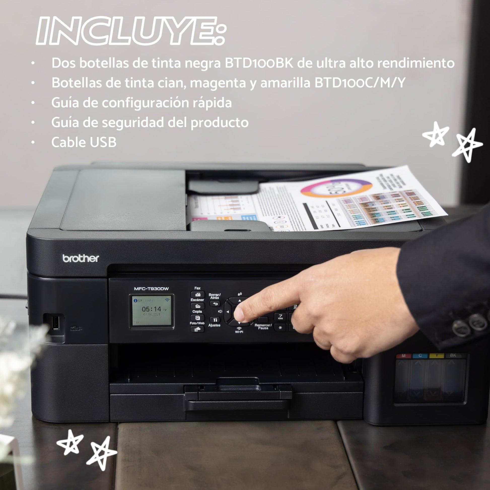 Brother Impresora Multifuncional 4 en 1 Inyección de Tinta Continua a Color MFC-T930DW | Tecnología InkBenefit Tank | Impresión Dúplex,Conectividad Wi-Fi 5GHz, Fax | Impresión en Negro y Color