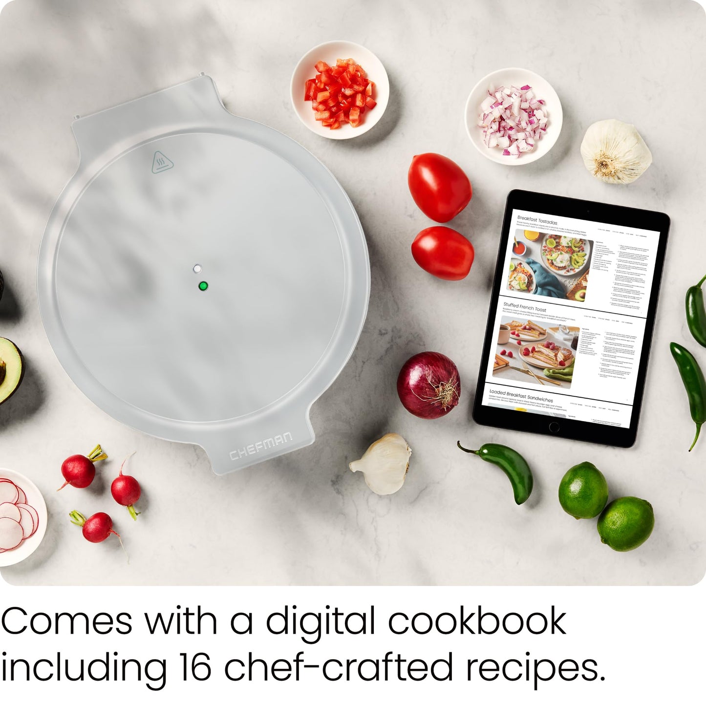 Chefman Everything Maker & Pizza Horno – 1440 W Encimera eléctrica Pizza con platos antiadherentes de 12 pulgadas, hacer pizza, quesadillas, tortillas y más, con luces indicadoras y almacenamiento