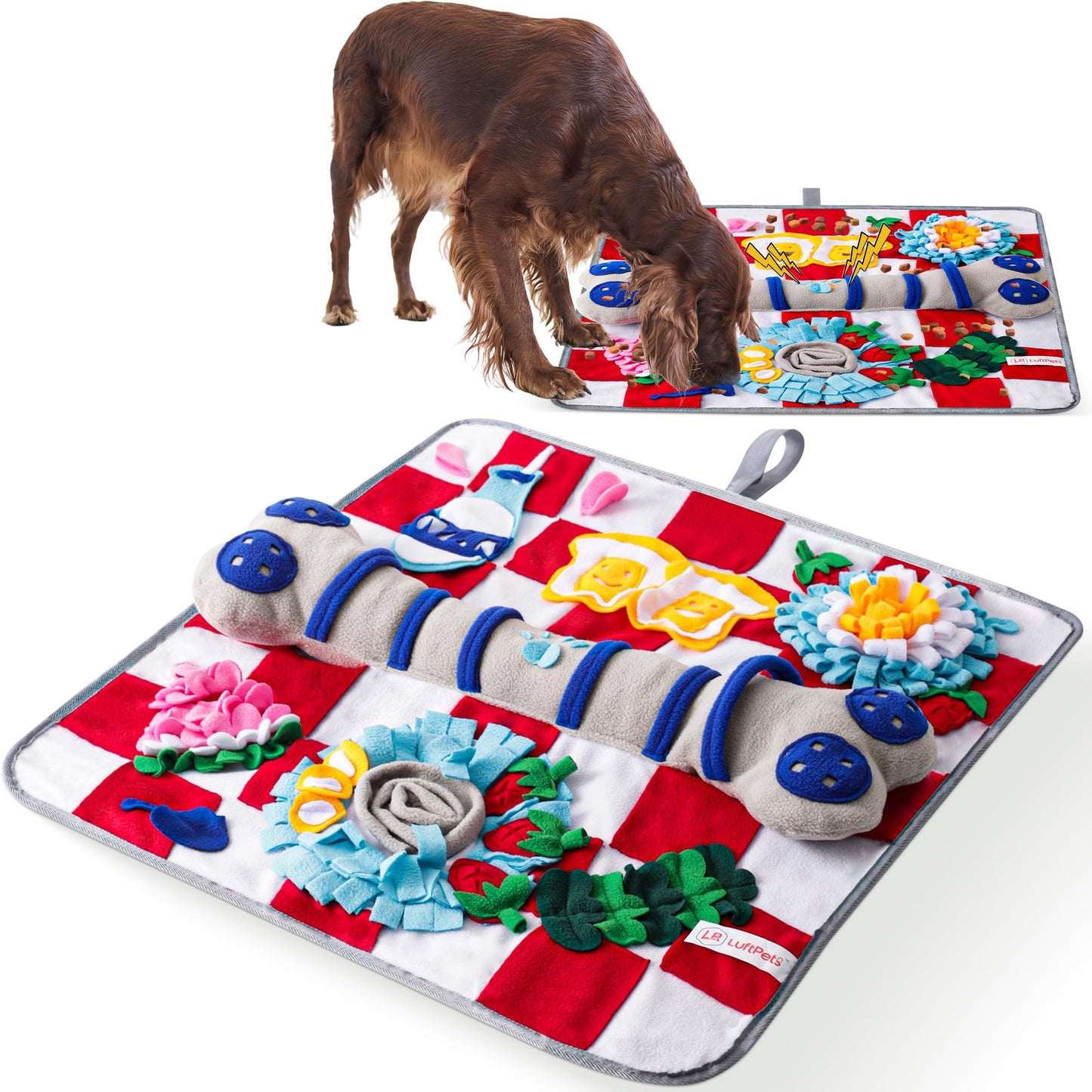 LUFTPETS Alfombrilla para olfatear para Perros de Razas Grandes (Hueso), Juguetes de enriquecimiento para Perros Que chirrían y Alfombrilla para olfatear, Mantiene a Las Mascotas ocupadas, ralentiza