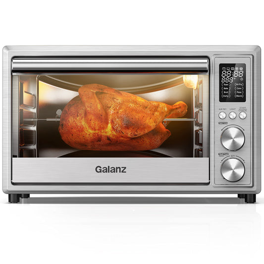 Galanz GT12SSDAN18 - tostador digital para freír y asar 8 en 1, horno de convección con pizza y deshidratado, 4 accesorios incluidos, 1800W, 26 cuartos de galón grande, acero inoxidable, 30L, 2