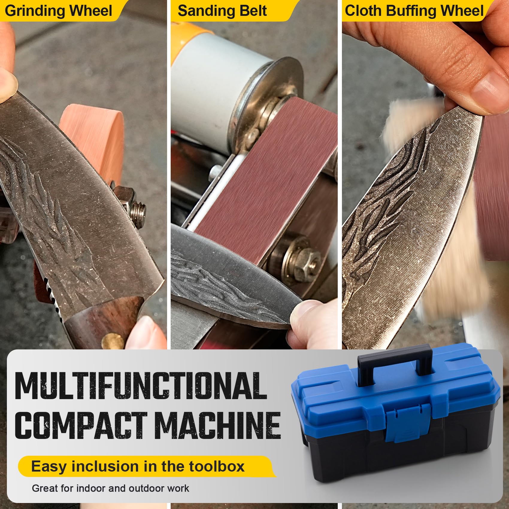 NuoDunco Mini lijadora de correa 3 en 1, afilador de cuchillos de 15 grados, lijadora de banco eléctrica, pulidora con 7 velocidades ajustables para bricolaje y manualidades en metal, madera