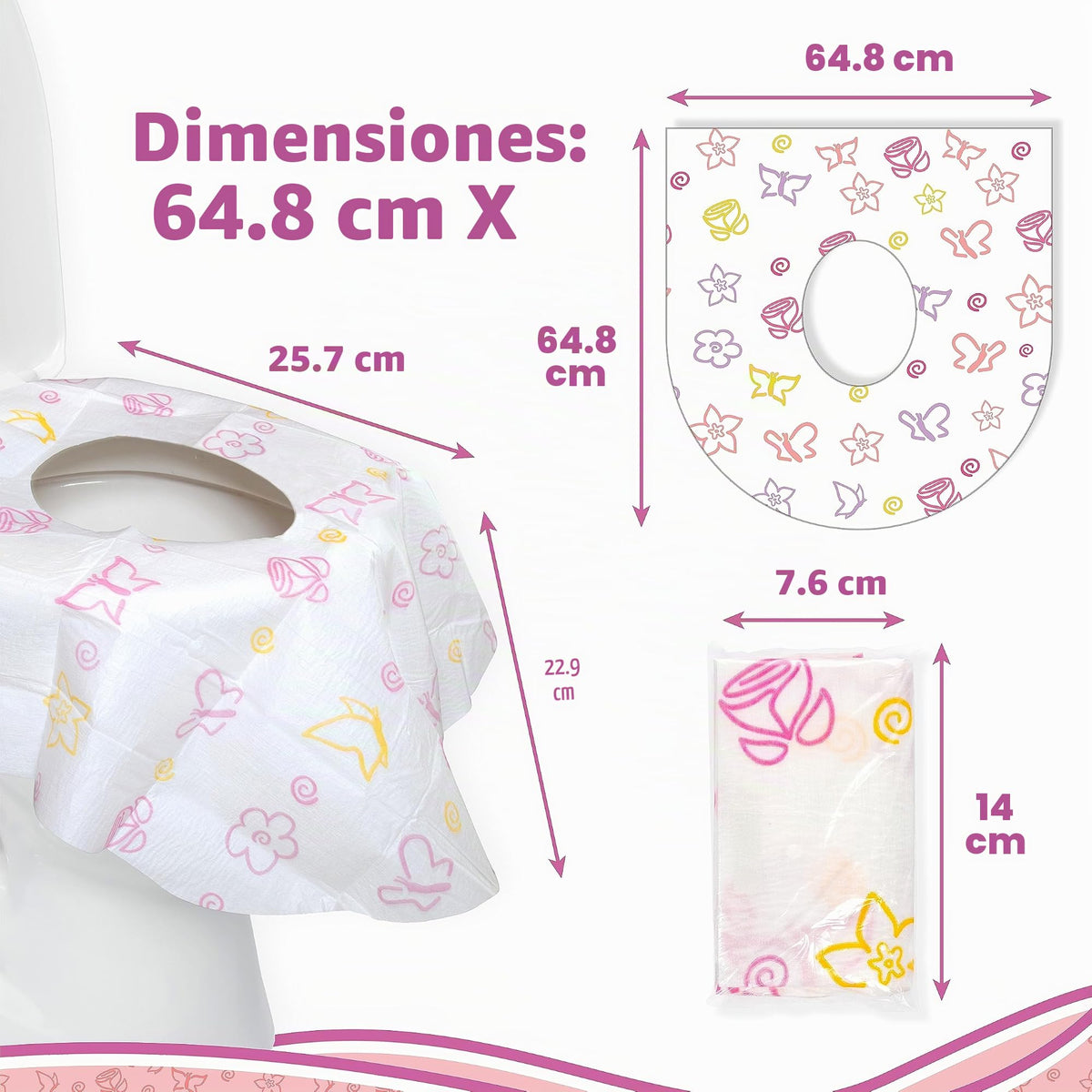 Potty Shields Fundas desechables para asientos de inodoro para niños y adultos (paquete de 12), Protección contra gérmenes de baños públicos, Impermeables, XL para cubrir TODO el inodoro, Rosa/Floral