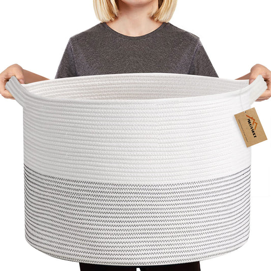 MEGASKET XXXL Cesta grande de cuerda de algodón para mantas para sala de estar, cestas de almacenamiento tejidas para organizar, cestas de juguetes para guardería para niños, organizador de