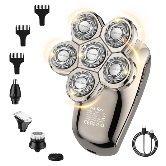 Maquinilla de afeitar eléctrica para hombres calvos, afeitadoras de cabeza calva para hombres 5 en 1 multifuncional 6D afeitadora eléctrica impermeable recharageable kit de aseo