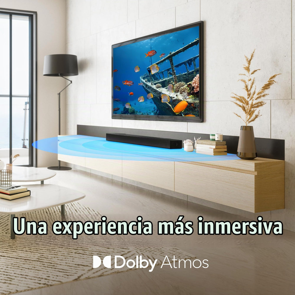 Barra de Sonido Westinghouse Negra con Dolby Atmos y Altavoces de Altura, 3.1.2 Canales, 210 W, Bluetooth, eArc, HDMI