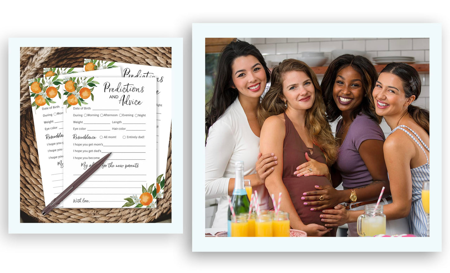 Tarjetas de predicción y consejos de A Little Cutie – Paquete de 25 – Invitaciones de baby shower con temática de naranja cítrico, deseos para nuevos padres, mamá y papá para ser mamá y papá, mensaje de ducha, recuerdo de actividad G350-PDAV