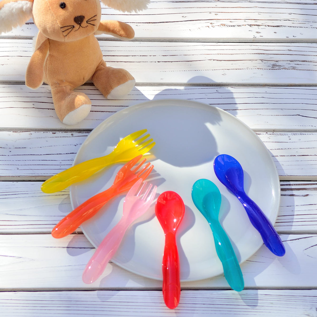 Youngever Juego De 9 Colores Arcoíris De 18 Utensilios De Plástico Para Niños, Tenedores Y Cucharas, Tamaño Grande, Apto Para Lavaplatos