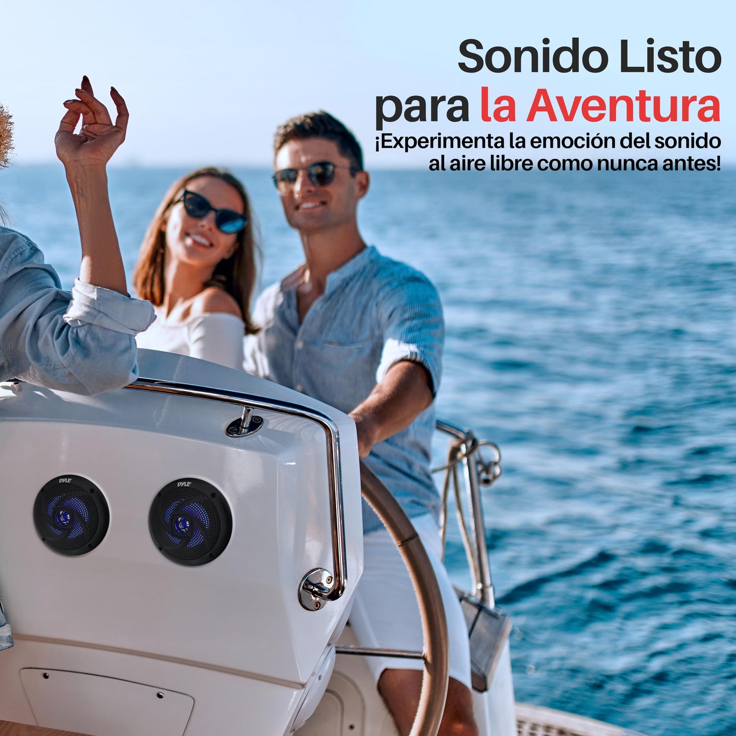 Pyle Bocinas Marinas Dobles de 6.5 Pulgadas. Sistema de Sonido Estéreo para Exteriores Resistente al Agua. Luz LED. Potencia 240 Watts. 1 Par. Negro