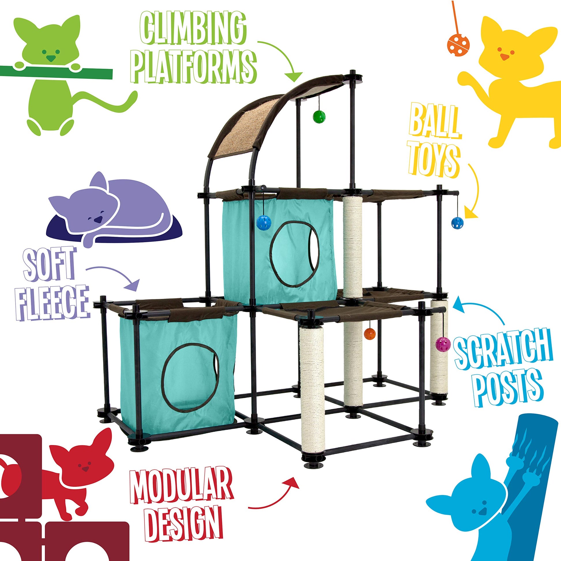 Kitty City Garra de acero Mega Kit muebles para gato, condominio para gato Duplex con juguete, Mega Kit-Green